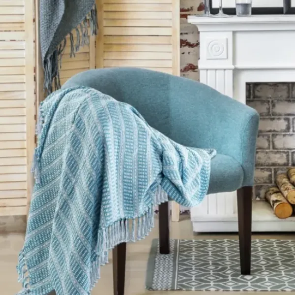 Blankets & Throws-Kirkland's Home Maui Striped Fringe Throw Blue