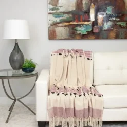 Blankets & Throws-Kirkland's Home Mauve Chunky Stitch Cotton Throw Purple