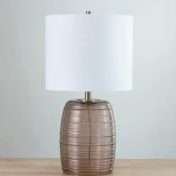 Table Lamps-Kirkland's Home Mauve Ribbed Glass Table Lamp White