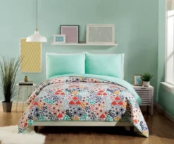 Quilts-Kirkland's Home Mayflower Blue 2-Pc. King Bedding Quilt Set Blue/Orange/Gray