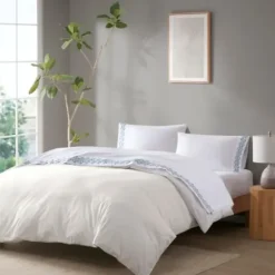 Bed Sheets-Kirkland's Home Medallion Hem Microfiber 4-Pc. Full Sheet Set White/Blue