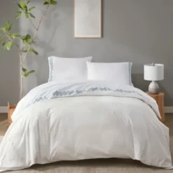 Bed Sheets-Kirkland's Home Medallion Hem Microfiber 4-Pc. Full Sheet Set White/Blue