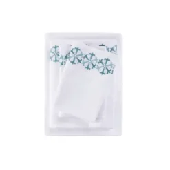 Bed Sheets-Kirkland's Home Medallion Hem Microfiber 4-Pc. Queen Sheet Set White/Blue