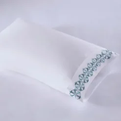 Bed Sheets-Kirkland's Home Medallion Hem Microfiber 4-Pc. Queen Sheet Set White/Blue
