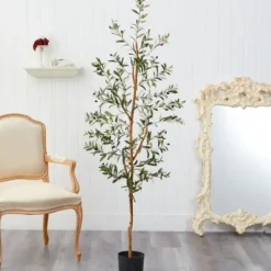 Trees & Topiaries-Kirkland's Home Mediterranean Olive Tree In Black Planter, 70 In.