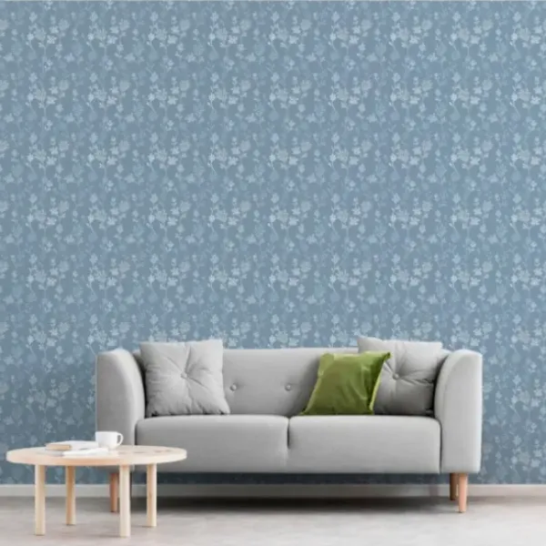 Wall Murals & Wall Decals-Kirkland's Home Medium Gray Florals Peel And Stick Wall Mural Blue