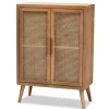 Cabinets & Sideboards-Kirkland's Home Medium Oak Rattan 2-Door Cabinet