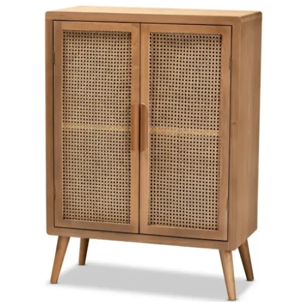 Cabinets & Sideboards-Kirkland's Home Medium Oak Rattan 2-Door Cabinet