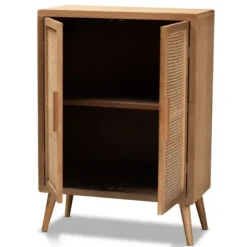 Cabinets & Sideboards-Kirkland's Home Medium Oak Rattan 2-Door Cabinet