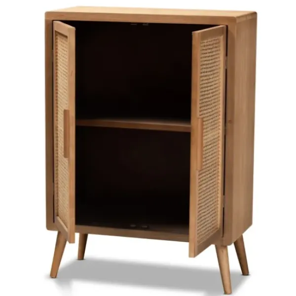 Cabinets & Sideboards-Kirkland's Home Medium Oak Rattan 2-Door Cabinet