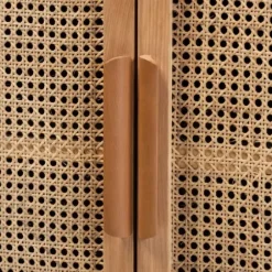 Cabinets & Sideboards-Kirkland's Home Medium Oak Rattan 2-Door Cabinet