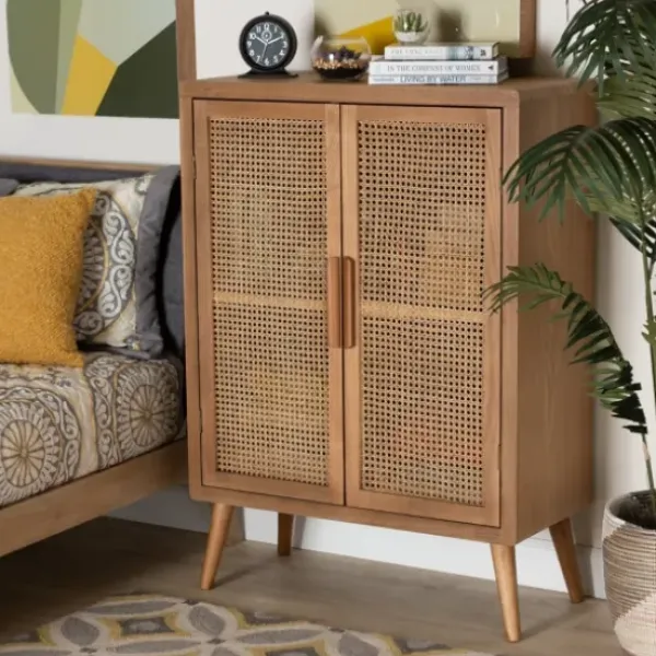 Cabinets & Sideboards-Kirkland's Home Medium Oak Rattan 2-Door Cabinet