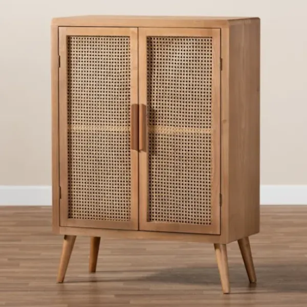 Cabinets & Sideboards-Kirkland's Home Medium Oak Rattan 2-Door Cabinet