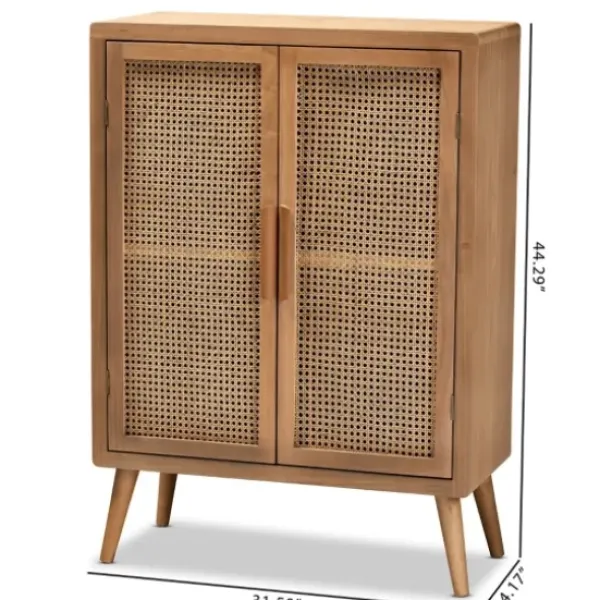 Cabinets & Sideboards-Kirkland's Home Medium Oak Rattan 2-Door Cabinet
