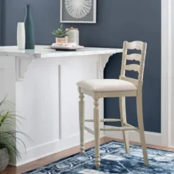 Bar Stools & Counter Height Stools-Kirkland's Home Melvin Distressed Wash Bar Stool White