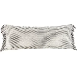 Pillows-Kirkland's Home Merle Black And White Fringe Lumbar Pillow White/Black