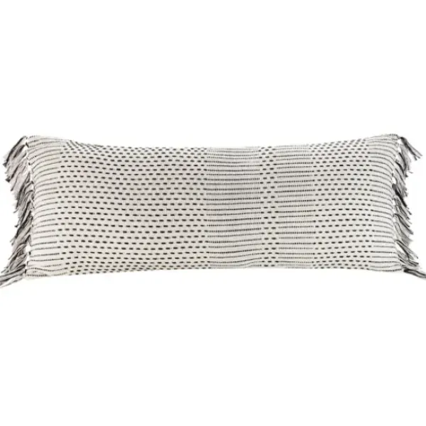 Pillows-Kirkland's Home Merle Black And White Fringe Lumbar Pillow White/Black