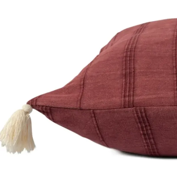 Pillows-Kirkland's Home Merlot Striped Organic Cotton Throw Pillow Red
