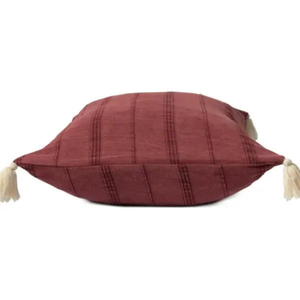 Pillows-Kirkland's Home Merlot Striped Organic Cotton Throw Pillow Red