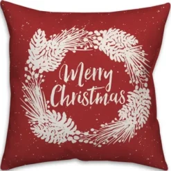 Pillows-Kirkland's Home Merry Christmas Wreath Outdoor Pillow Red/White