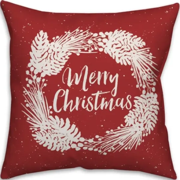 Pillows-Kirkland's Home Merry Christmas Wreath Outdoor Pillow Red/White