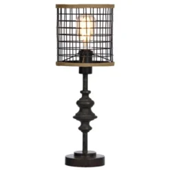 Table Lamps-Kirkland's Home Metal And Burlap Edison Lamp Brown