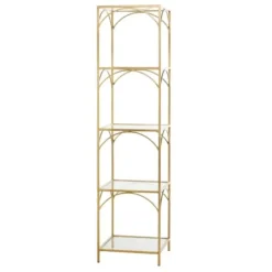 Bookshelves-Kirkland's Home Metal And Clear Glass 4-Tier Shelf Gold