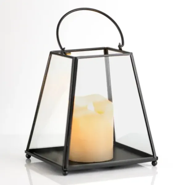 Lanterns-Kirkland's Home Metal And Glass Pyramid Lantern Black