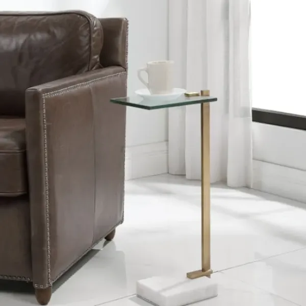 Accent & End Tables-Kirkland's Home Metal And Glass Top Accent Table Gold