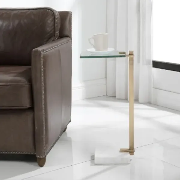 Accent & End Tables-Kirkland's Home Metal And Glass Top Accent Table Gold
