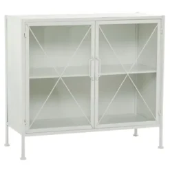 Cabinets & Sideboards-Kirkland's Home Metal And Glass X-Door Cabinet White