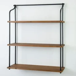 Shelves-Kirkland's Home Metal And Natural Wood 3-Tier Wall Shelf
