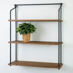 Shelves-Kirkland's Home Metal And Natural Wood 3-Tier Wall Shelf