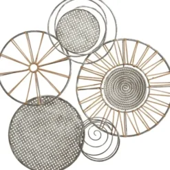 Wall Plaques-Kirkland's Home Metal And Rattan Cord Discs Wall Sculpture Gray