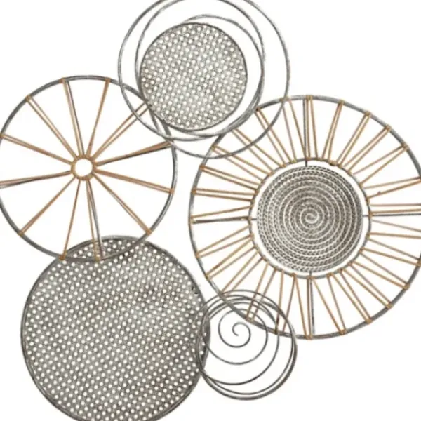 Wall Plaques-Kirkland's Home Metal And Rattan Cord Discs Wall Sculpture Gray