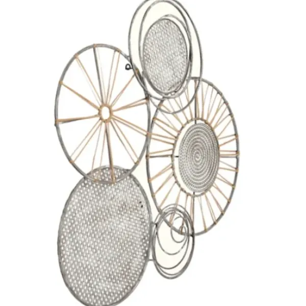 Wall Plaques-Kirkland's Home Metal And Rattan Cord Discs Wall Sculpture Gray