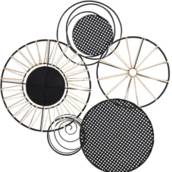 Wall Plaques-Kirkland's Home Metal And Rattan Cord Discs Wall Sculpture Gray