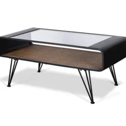Coffee Tables-Kirkland's Home Metal And Rattan Shelf Coffee Table Gray