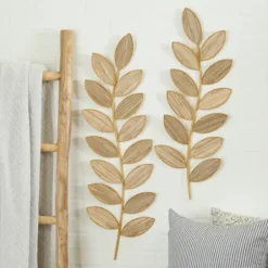 Wall Plaques-Kirkland's Home Metal And Reed Leaf Wall Plaques, Set Of 2 Brown