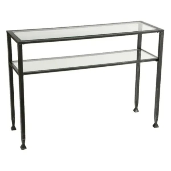 Console Tables-Kirkland's Home Metal And Tempered Glass Console Table Black