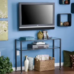Console Tables-Kirkland's Home Metal And Tempered Glass Console Table Black
