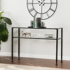 Console Tables-Kirkland's Home Metal And Tempered Glass Console Table Black