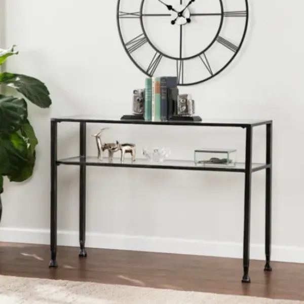 Console Tables-Kirkland's Home Metal And Tempered Glass Console Table Black