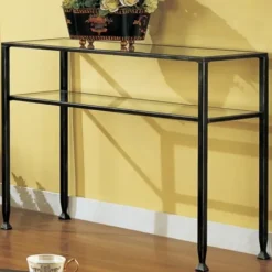 Console Tables-Kirkland's Home Metal And Tempered Glass Console Table Black