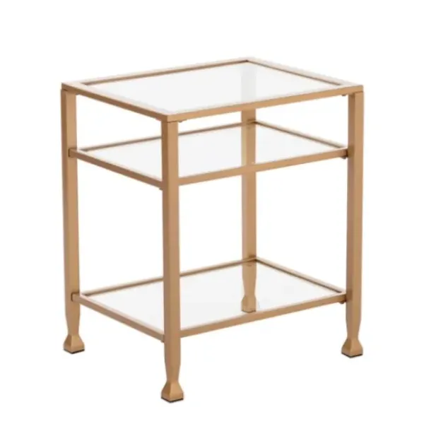 Accent & End Tables-Kirkland's Home Metal And Tempered Glass Side Table Gold
