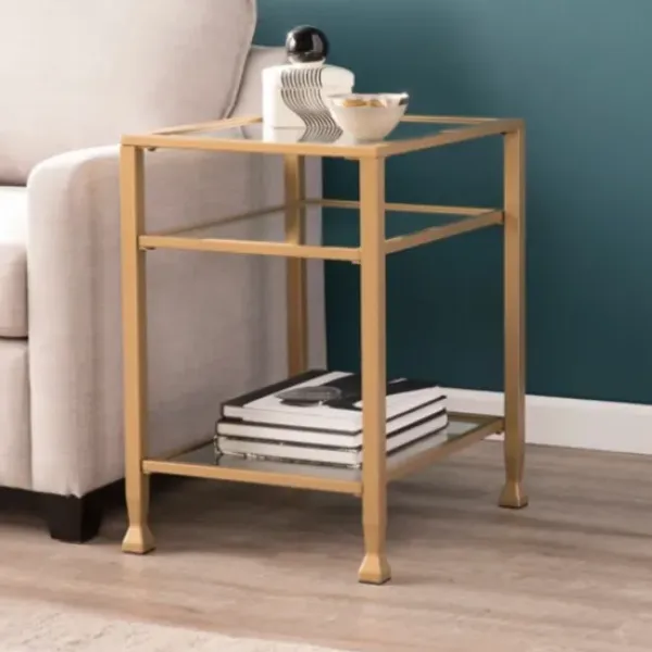 Accent & End Tables-Kirkland's Home Metal And Tempered Glass Side Table Gold