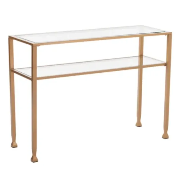 Console Tables-Kirkland's Home Metal And Tempered Glass Console Table Gold