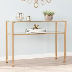 Console Tables-Kirkland's Home Metal And Tempered Glass Console Table Gold