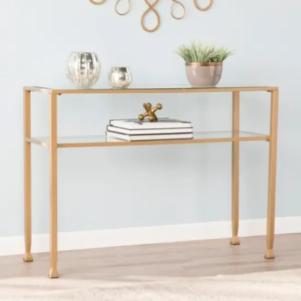 Console Tables-Kirkland's Home Metal And Tempered Glass Console Table Gold