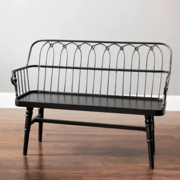 Entryway Furniture-Kirkland's Home Metal And Wood Amy Bench Black